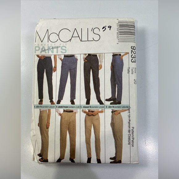 McCall's Other - McCall's PATTERN #9233 MISSES PANTS, TROUSERS, JEANS - Size 20 Uncut
